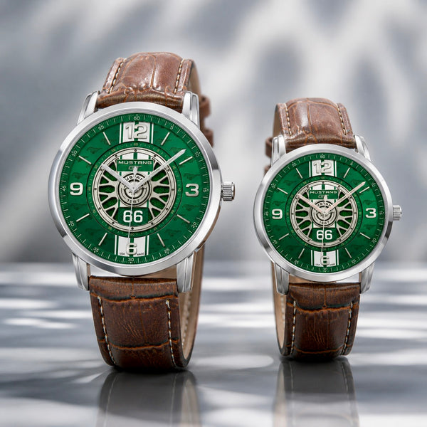 Joventra Classic Muscle GT Racing Green leather watch — product photo