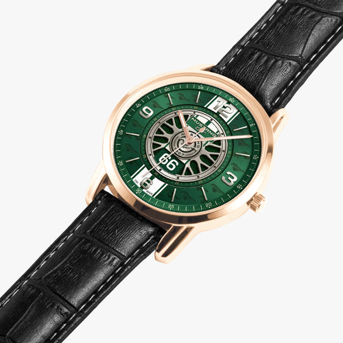 Classic Muscle GT Racing Green Unisex Leather Joventra Watch — Golden
