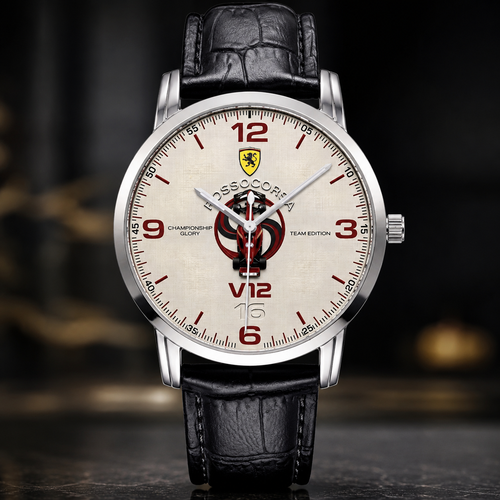 Rosso Corsa V12 Grand Prix Racing Unisex Leather Joventra Watch — Silver