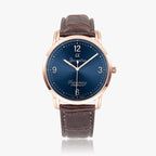 Joventra Supremacy Alpha Sunburst Blue watch — silver stainless steel case with genuine leather strap