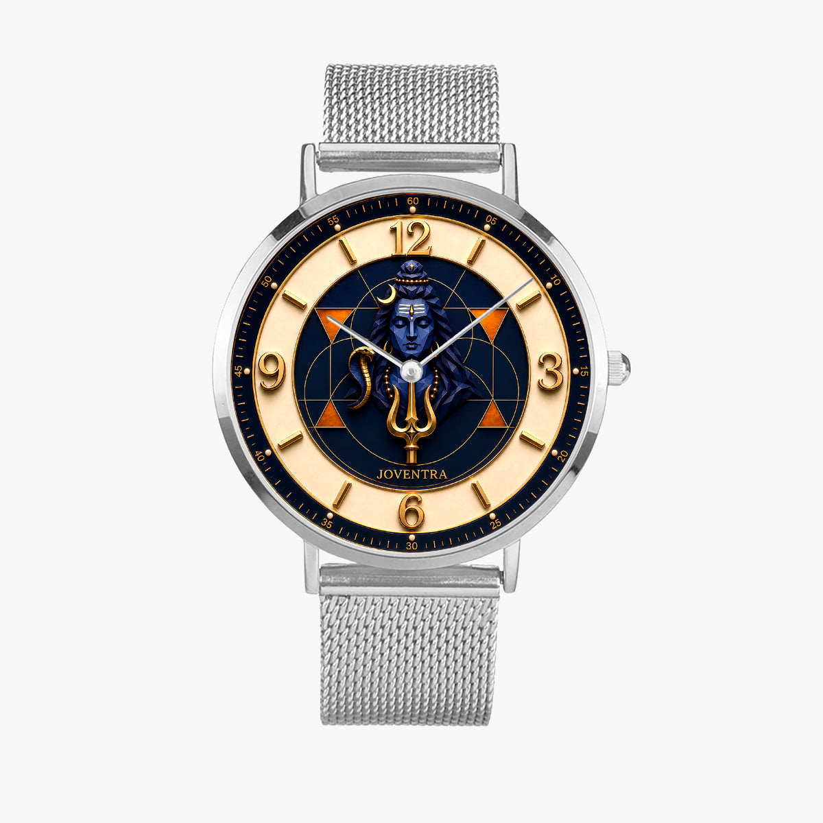 Lord Shiva (Mahadev) Divine Geometry Watch - additional product photo, band stitching and mesh weave detail