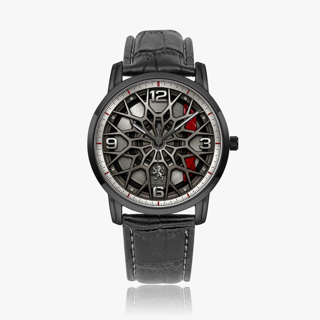 Joventra Monaco Apex F1 Racing Watch – Black case with black leather strap, 43mm