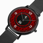 Joventra Italian Motorsport Rosso Red racing watch — detail view of dial and mesh strap