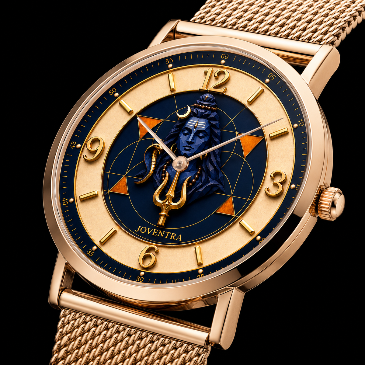 Lord Shiva (Mahadev) Divine Geometry Watch - stainless steel mesh band detail