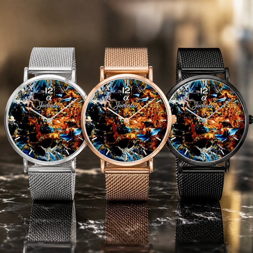 Joventra Celestial Abstract Fluid Art Unisex Stainless Steel Mesh Watch
