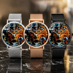 Joventra Celestial Abstract Fluid Art Unisex Stainless Steel Mesh Watch