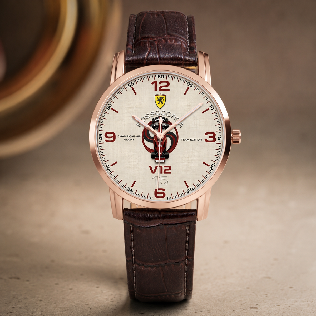 Joventra Rosso Corsa V12 leather watch — product photo