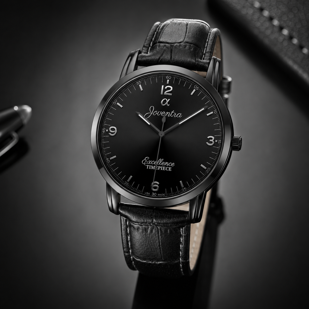 Joventra Excellence Sunburst Black Unisex Leather Watch