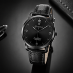 Joventra Excellence Sunburst Black Unisex Leather Watch