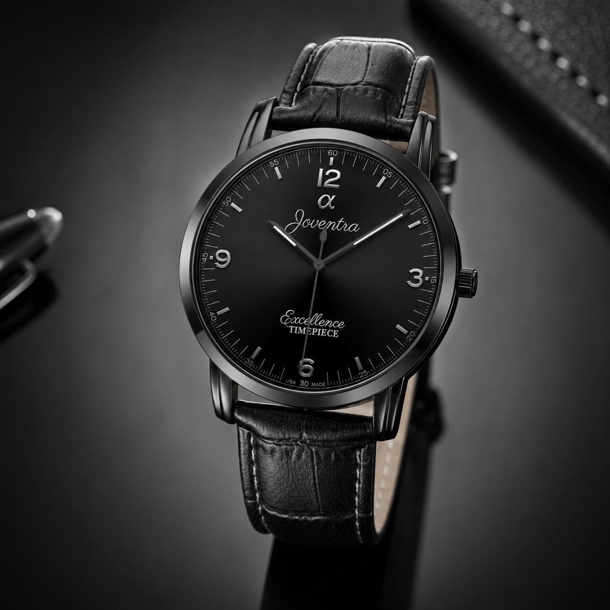 Joventra Excellence Sunburst Black Unisex Leather Watch