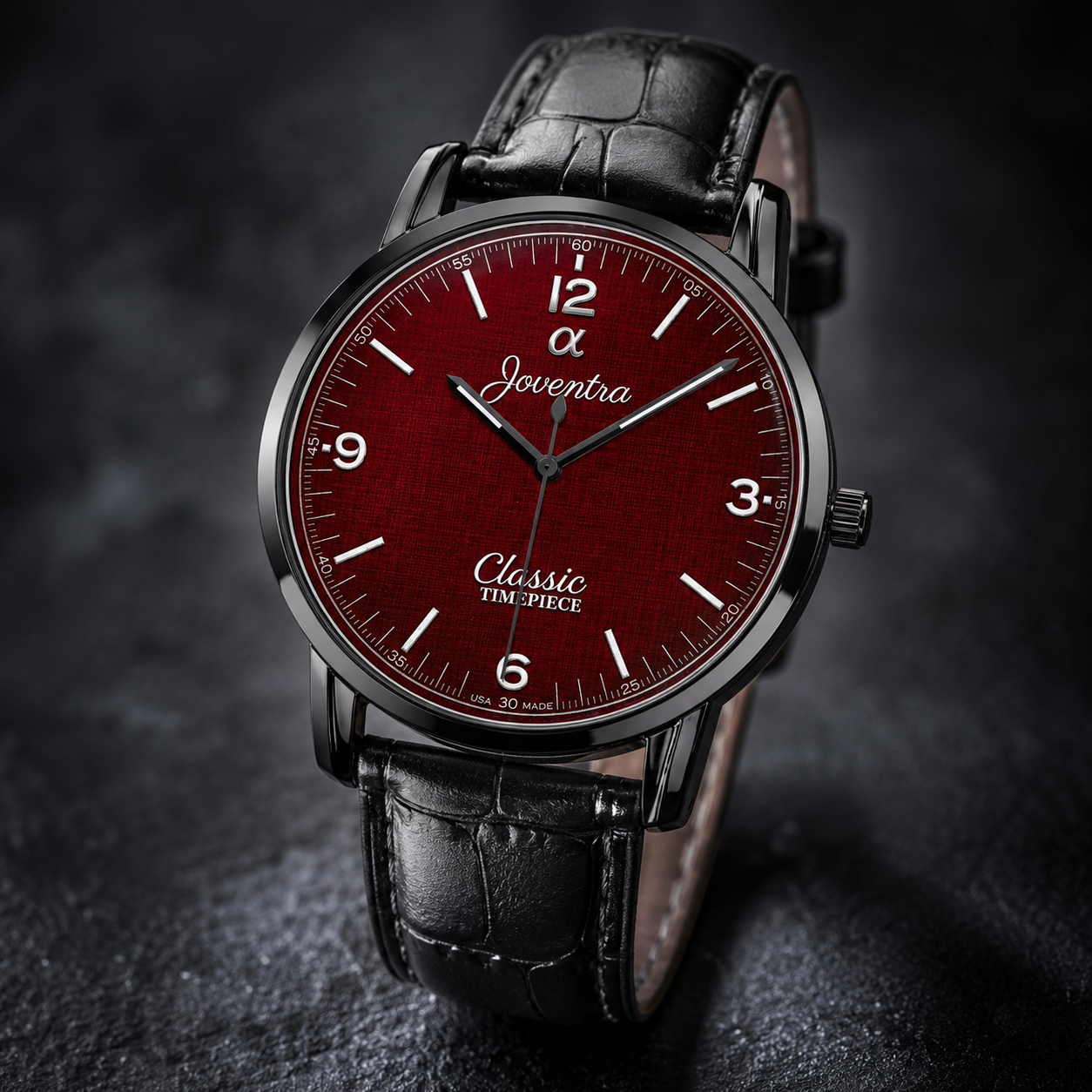 Joventra Classic Textured Crimson Red Unisex Leather Watch