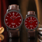 Joventra Classic Textured Crimson Red Unisex Leather Watch