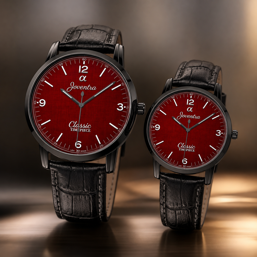 Joventra Classic Textured Crimson Red Unisex Leather Watch