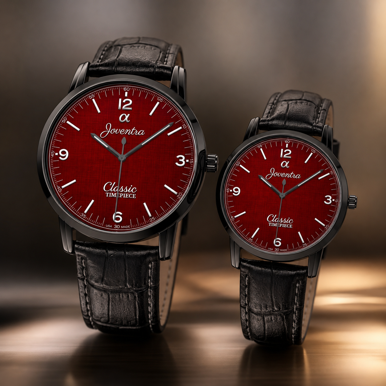 Joventra Classic Textured Crimson Red Unisex Leather Watch