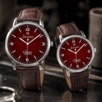 Joventra Classic Textured Crimson Red Unisex Leather Watch
