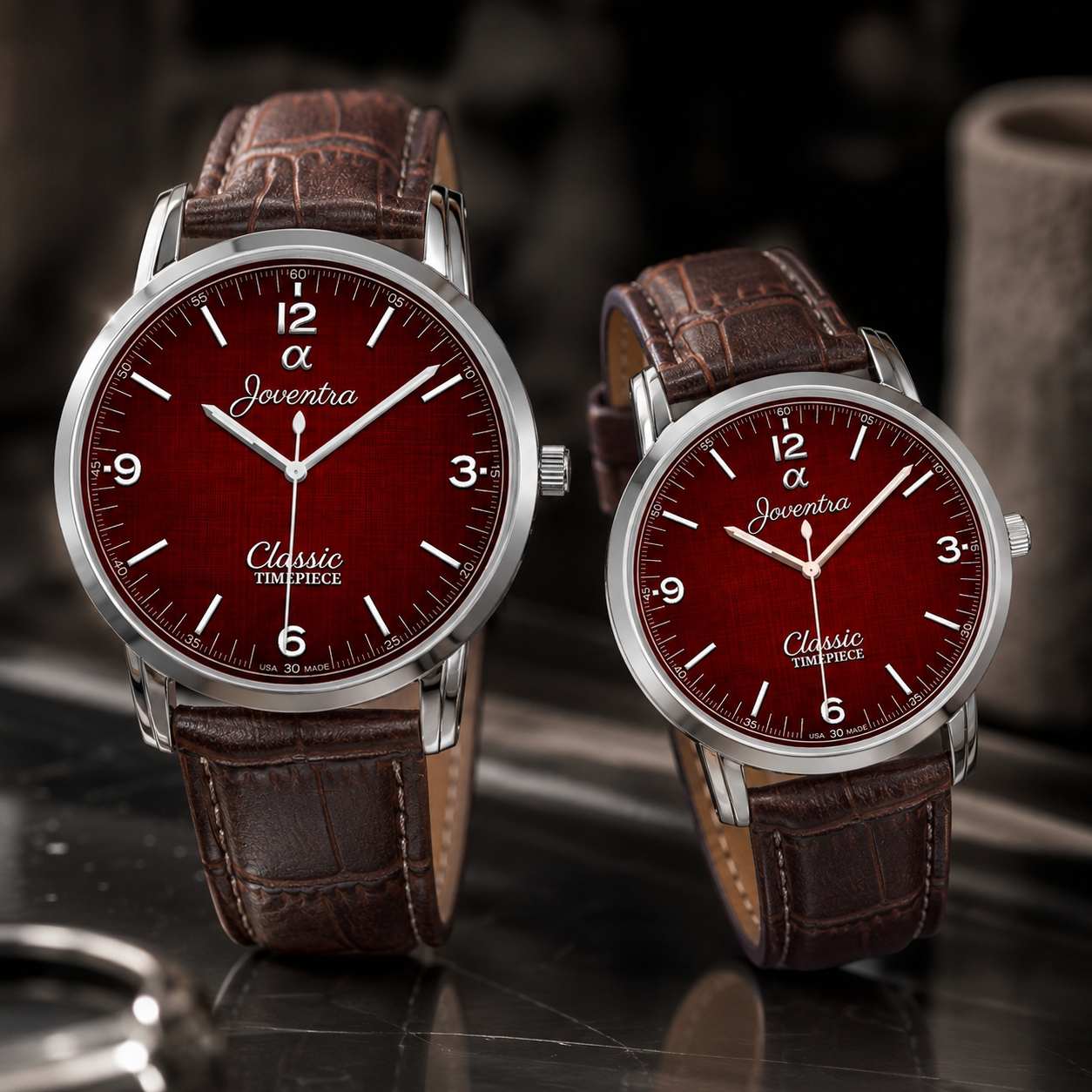 Joventra Classic Textured Crimson Red Unisex Leather Watch