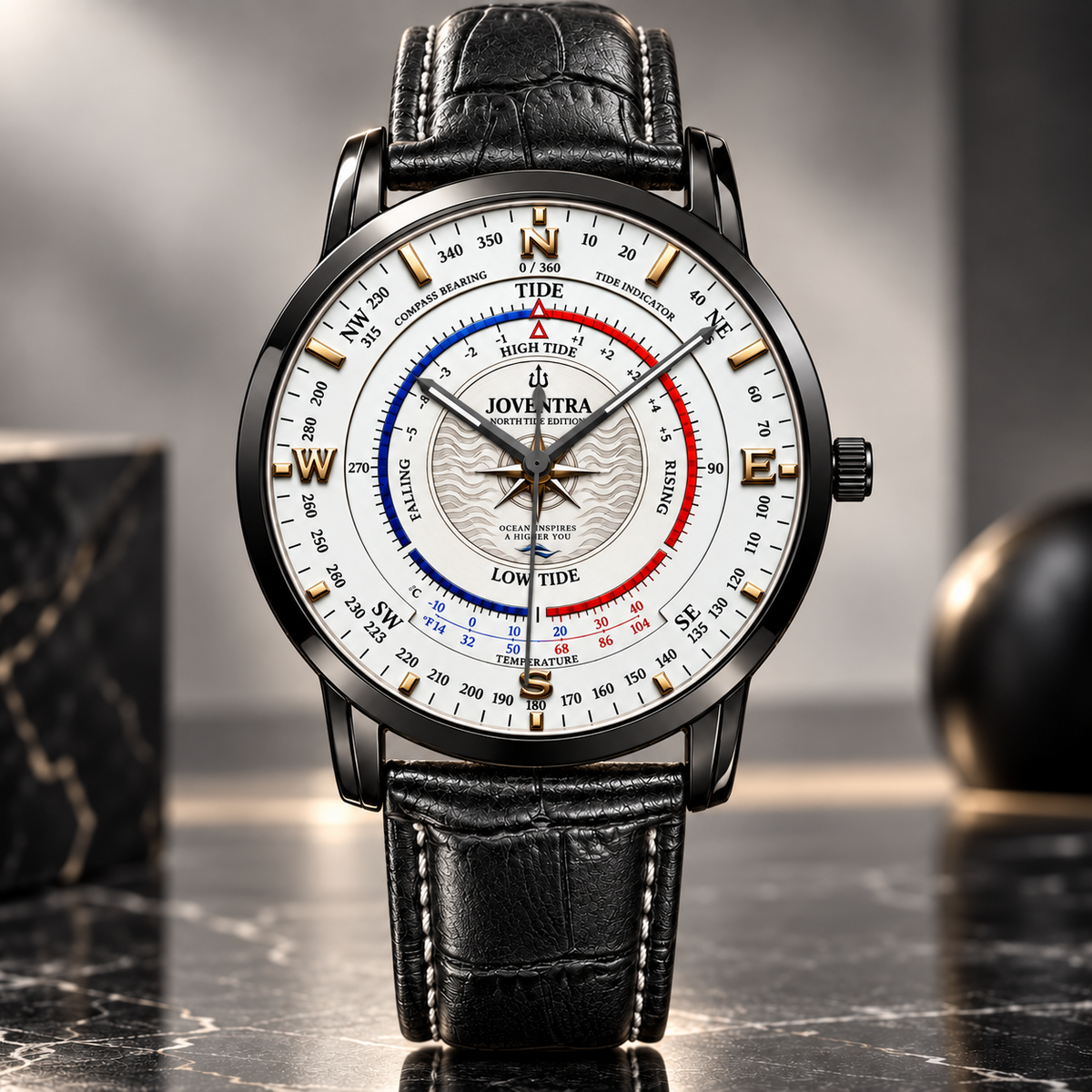 Mariner Northtide Navigator Compass & Tide Indicator Watch by Joventra - genuine leather strap detail