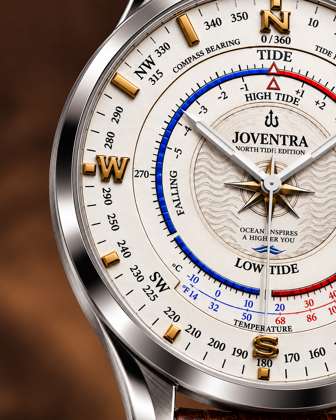 Mariner Northtide Navigator Compass & Tide Indicator Watch by Joventra - side profile view