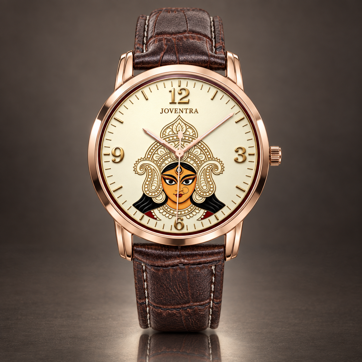 Goddess Durga Maa Navratri Special Watch by Joventra — SEIKO quartz wristwatch with Durga face-art dial and leather strap — photo 1