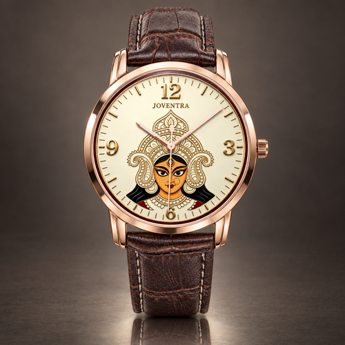 Goddess Durga Maa Navratri Special Watch by Joventra — SEIKO quartz wristwatch with Durga face-art dial and leather strap — photo 1