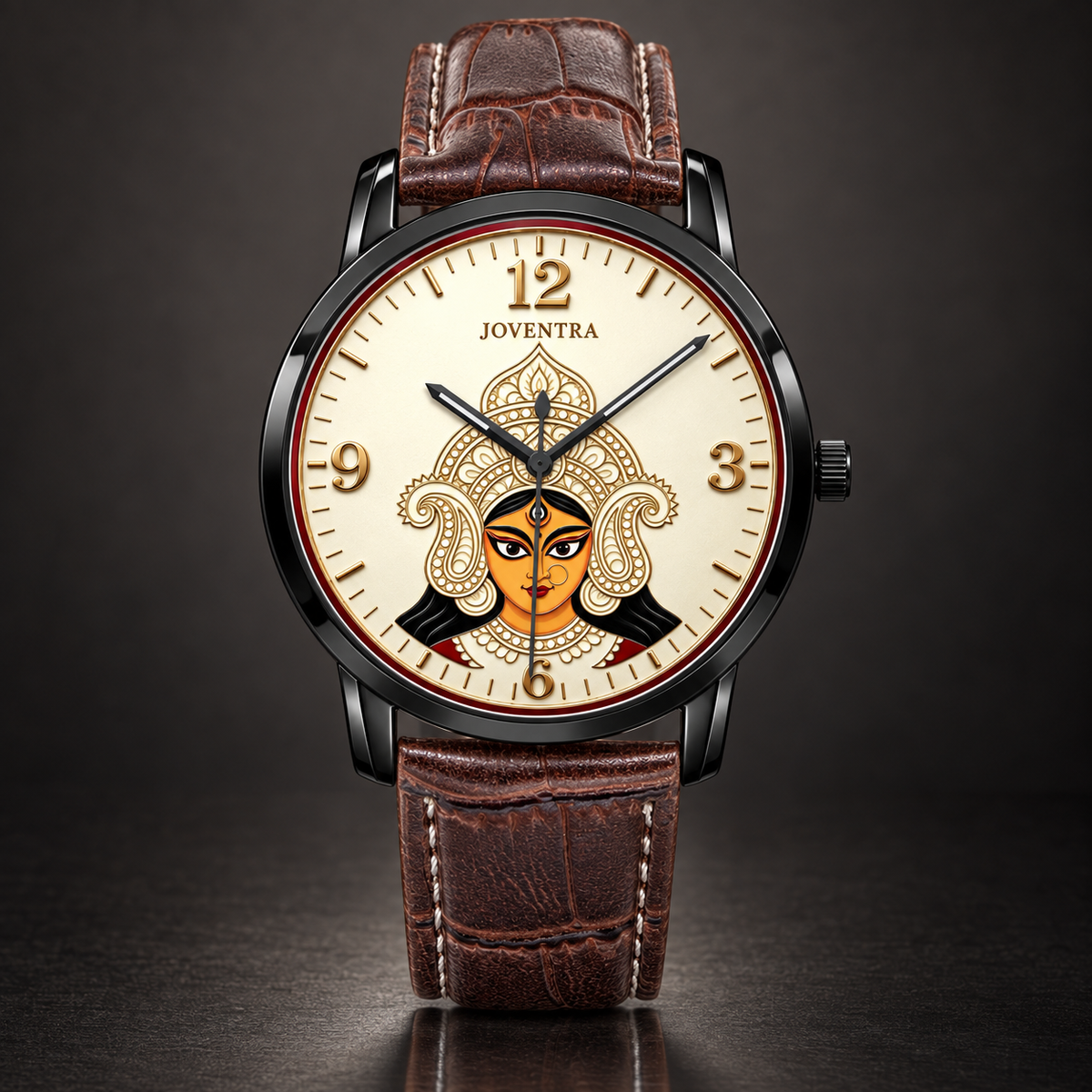 Goddess Durga Maa Navratri Special Watch by Joventra — SEIKO quartz wristwatch with Durga face-art dial and leather strap — photo 5