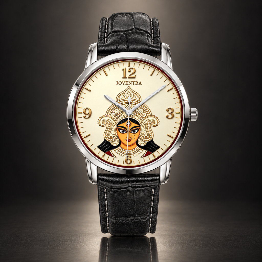 Goddess Durga Maa Navratri Special Watch by Joventra — SEIKO quartz wristwatch with Durga face-art dial and leather strap — photo 3