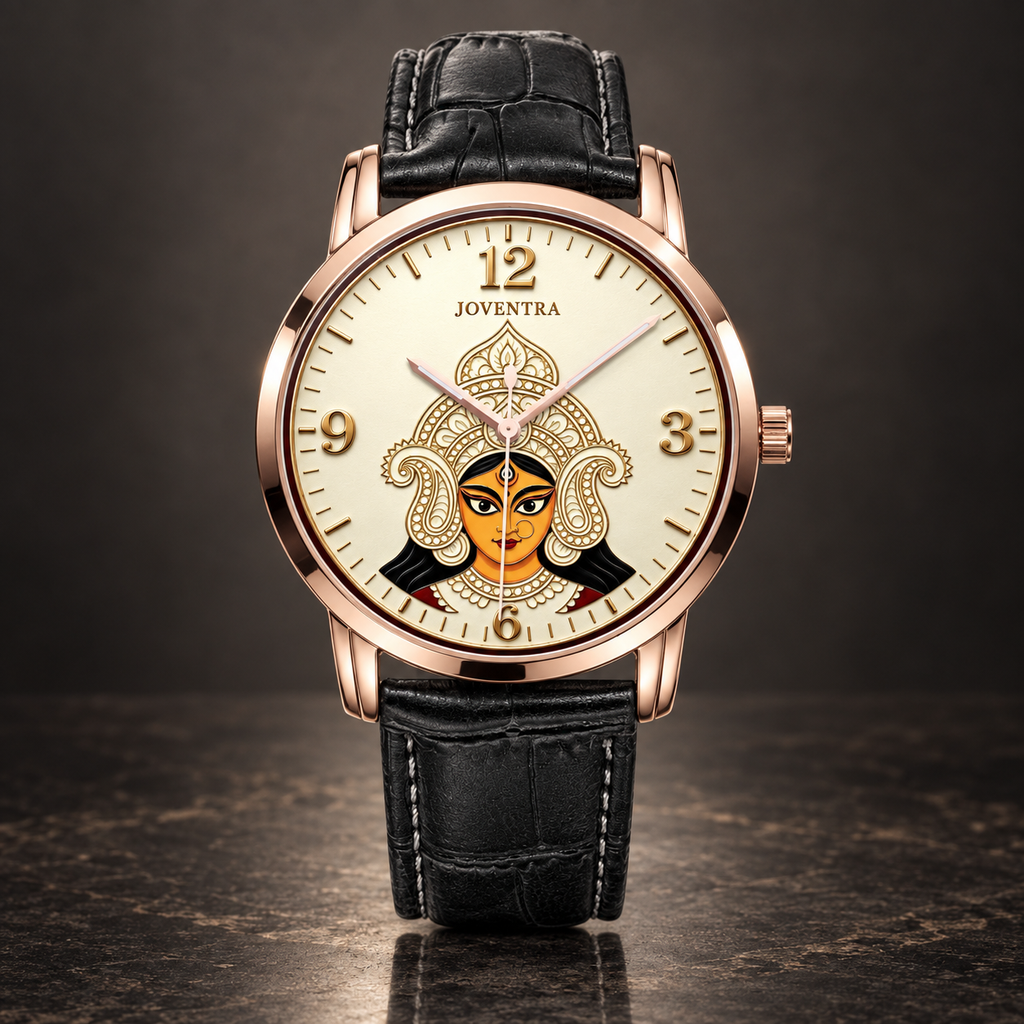 Goddess Durga Maa Navratri Special Watch by Joventra — SEIKO quartz wristwatch with Durga face-art dial and leather strap — photo 7
