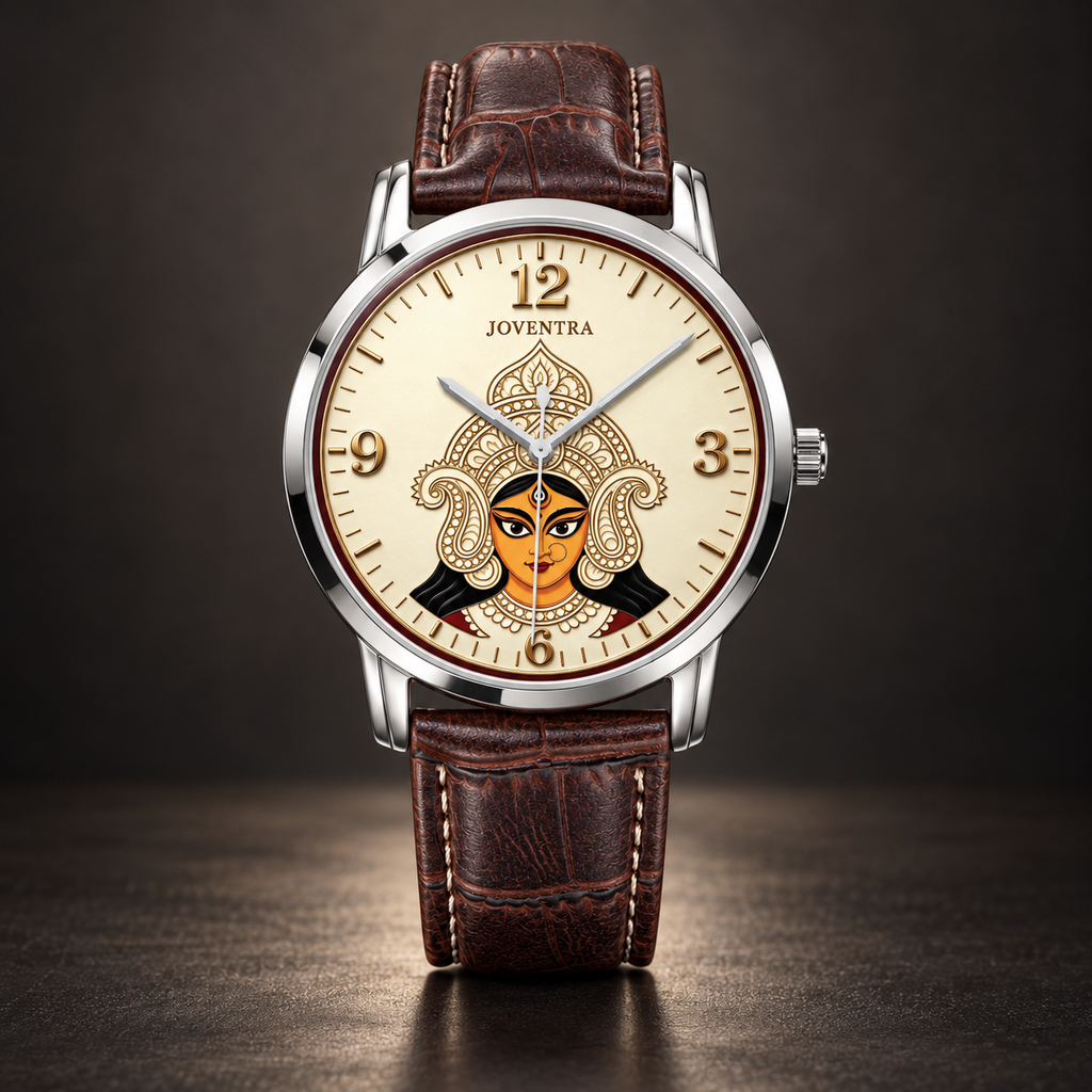 Goddess Durga Maa Navratri Special Watch by Joventra — SEIKO quartz wristwatch with Durga face-art dial and leather strap — photo 11