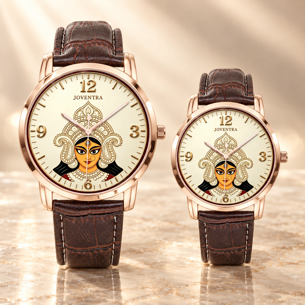 Goddess Durga Maa Navratri Special Watch by Joventra — SEIKO quartz wristwatch with Durga face-art dial and leather strap — photo 10