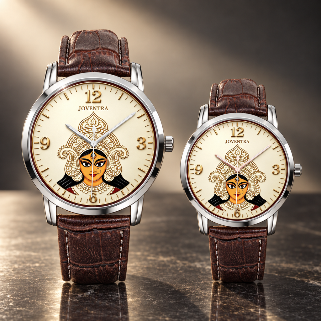 Goddess Durga Maa Navratri Special Watch by Joventra — SEIKO quartz wristwatch with Durga face-art dial and leather strap — photo 14