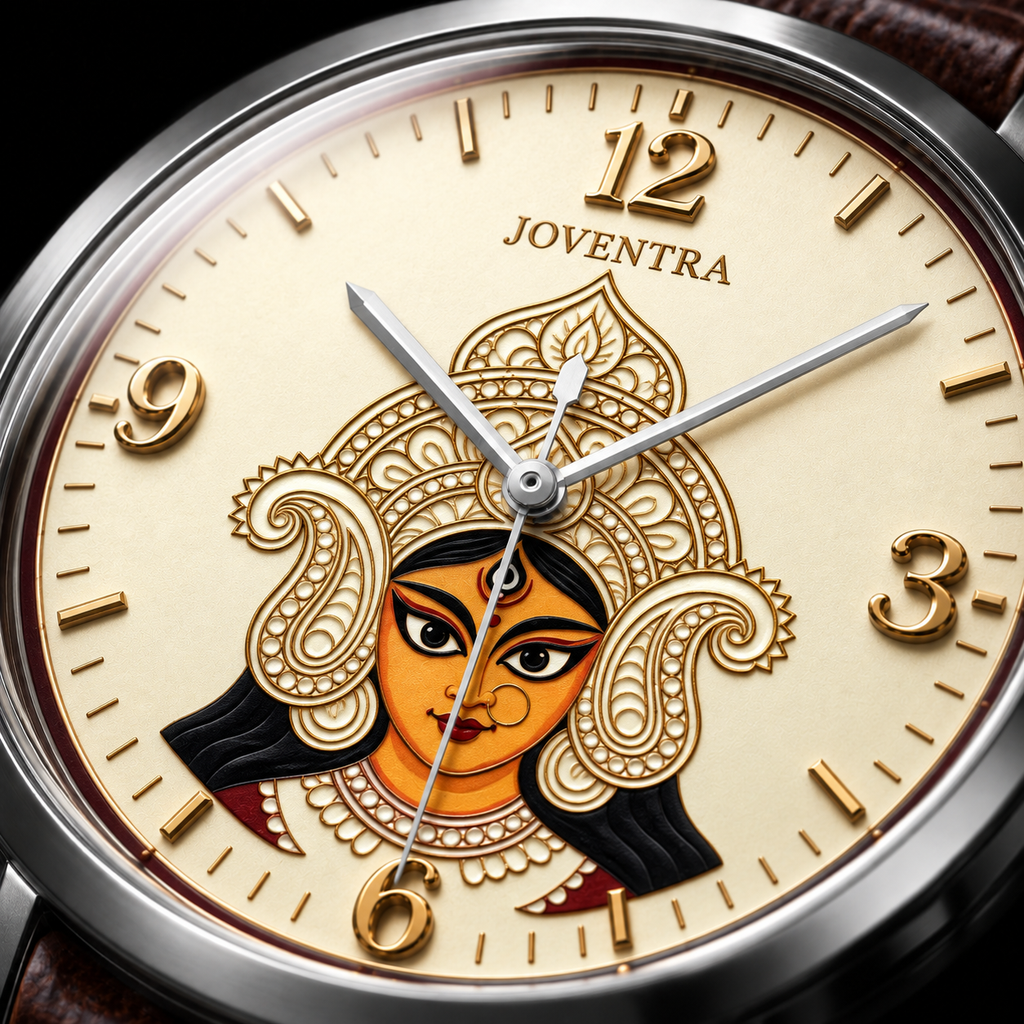 Goddess Durga Maa Navratri Special Watch by Joventra — SEIKO quartz wristwatch with Durga face-art dial and leather strap — photo 4
