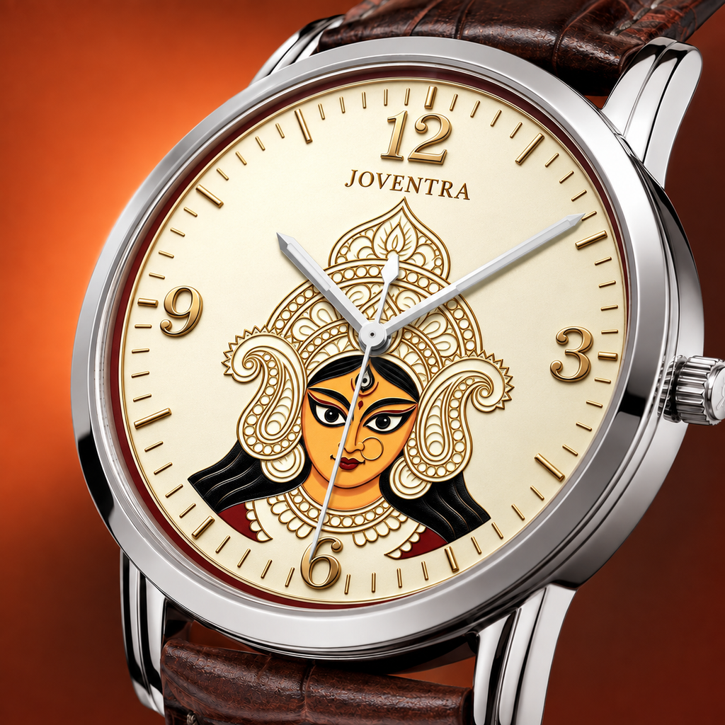 Goddess Durga Maa Navratri Special Watch by Joventra — SEIKO quartz wristwatch with Durga face-art dial and leather strap — photo 6