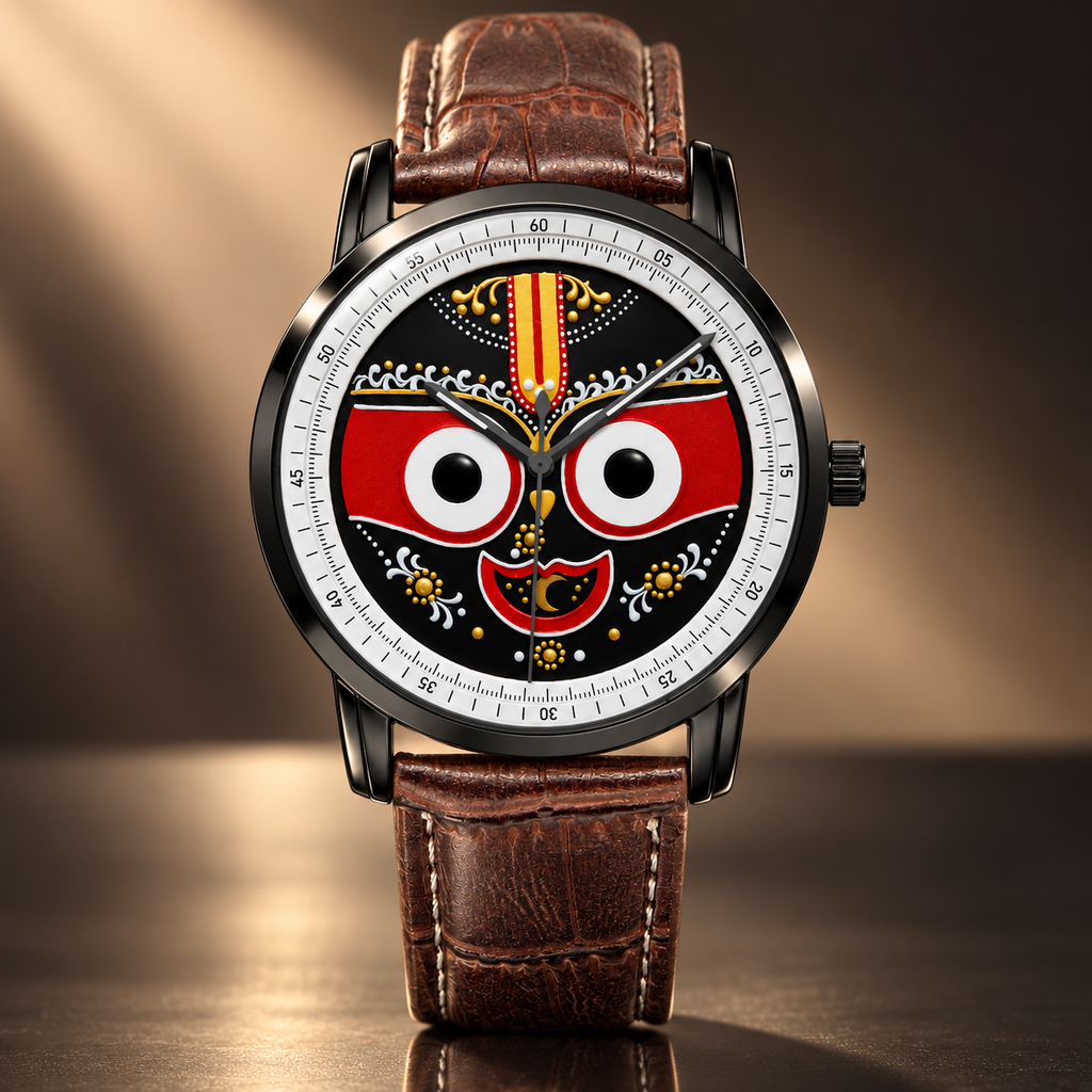 Lord Jagannath Purushottam Divine Heritage Watch by Joventra - SEIKO quartz watch with sacred Pattachitra dial art, studio photo 6 of 12