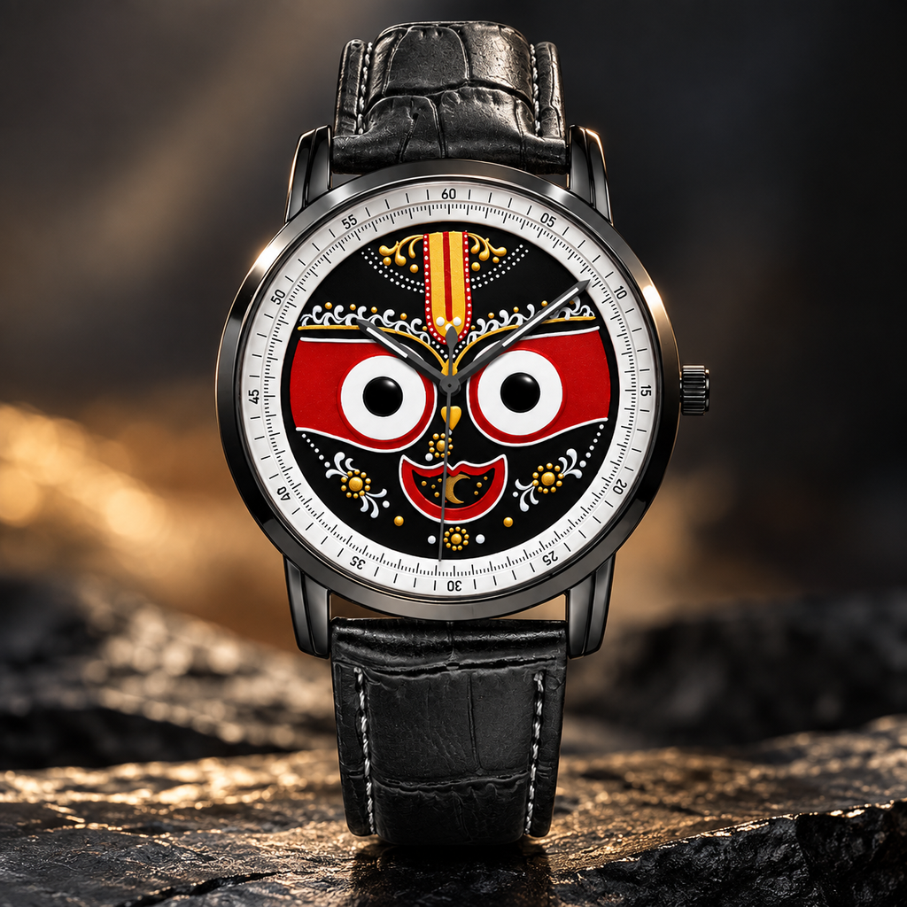 Lord Jagannath Purushottam Divine Heritage Watch by Joventra - SEIKO quartz watch with sacred Pattachitra dial art, studio photo 7 of 12