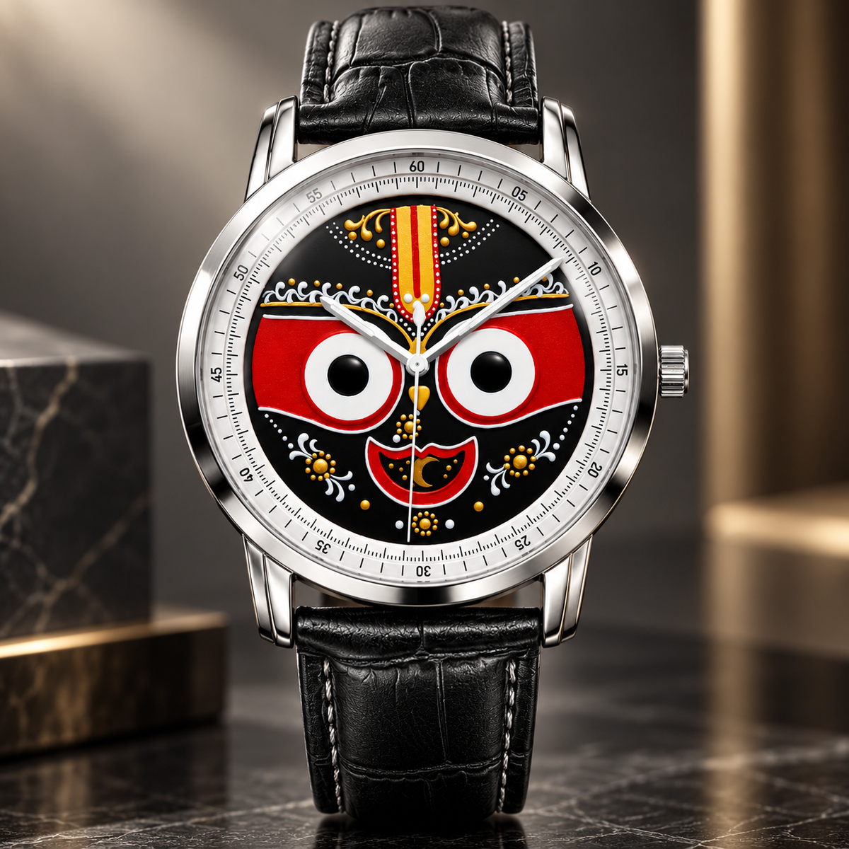 Lord Jagannath Purushottam Divine Heritage Watch by Joventra - SEIKO quartz watch with sacred Pattachitra dial art, studio photo 5 of 12