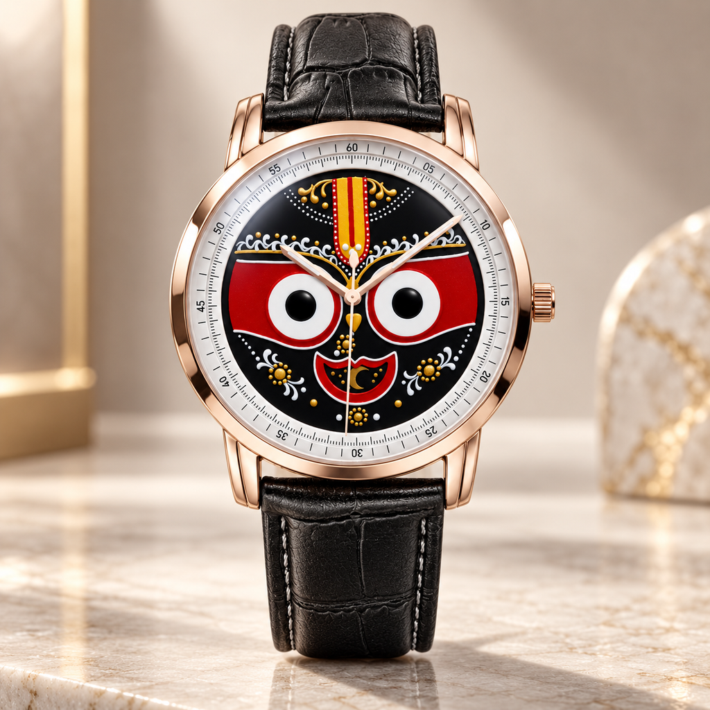 Lord Jagannath Purushottam Divine Heritage Watch by Joventra - SEIKO quartz watch with sacred Pattachitra dial art, studio photo 3 of 12