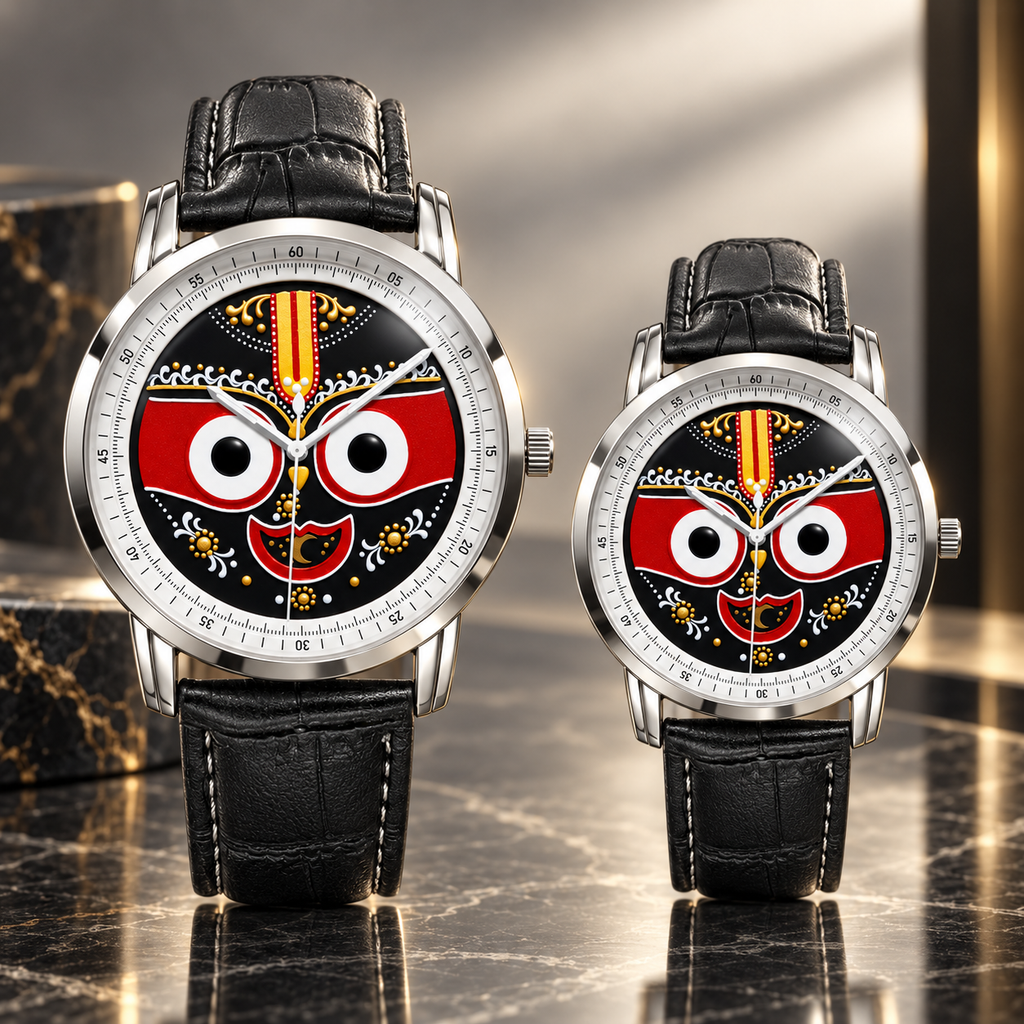 Lord Jagannath Purushottam Divine Heritage Watch by Joventra - SEIKO quartz watch with sacred Pattachitra dial art, studio photo 12 of 12