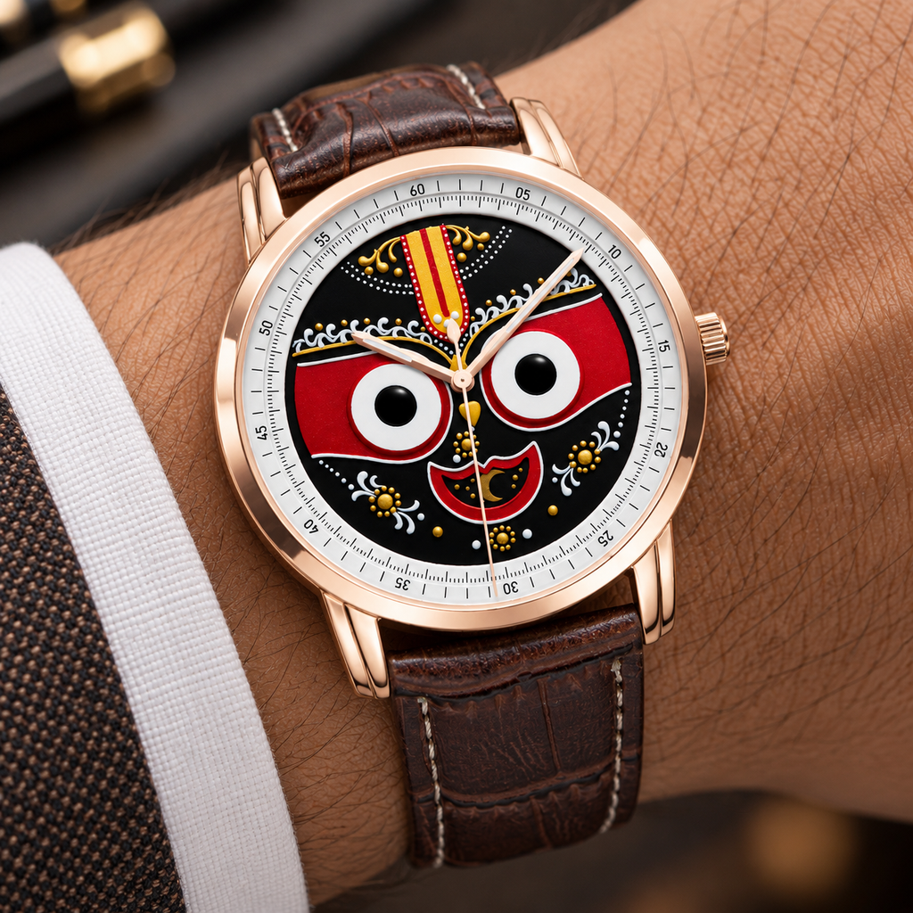 Lord Jagannath Purushottam Divine Heritage Watch by Joventra - SEIKO quartz watch with sacred Pattachitra dial art, studio photo 2 of 12