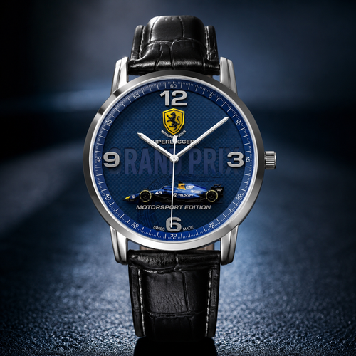 Grand Prix Superleggera Motorsport Racing Unisex Leather Watch — Silver