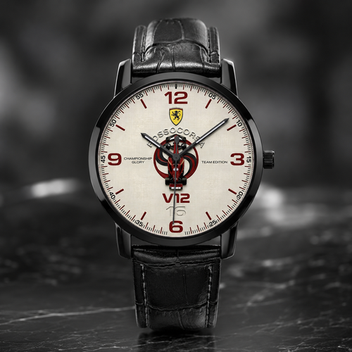 Rosso Corsa V12 Grand Prix Racing Unisex Leather Joventra Watch — Black