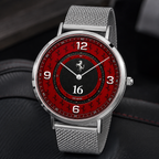 Joventra Rosso Red Italian racing watch in gold stainless steel case with matching gold mesh bracelet band.