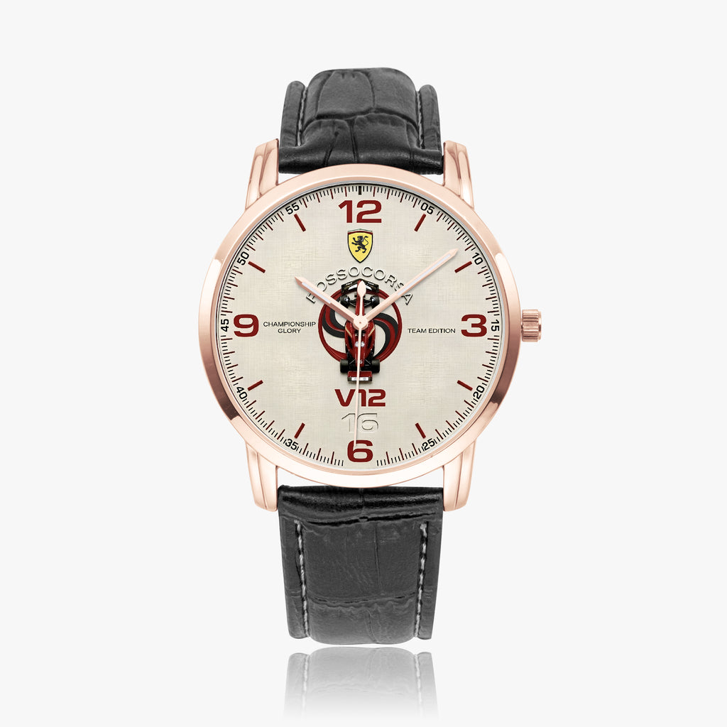 Joventra Rosso Corsa V12 leather watch — studio product photo