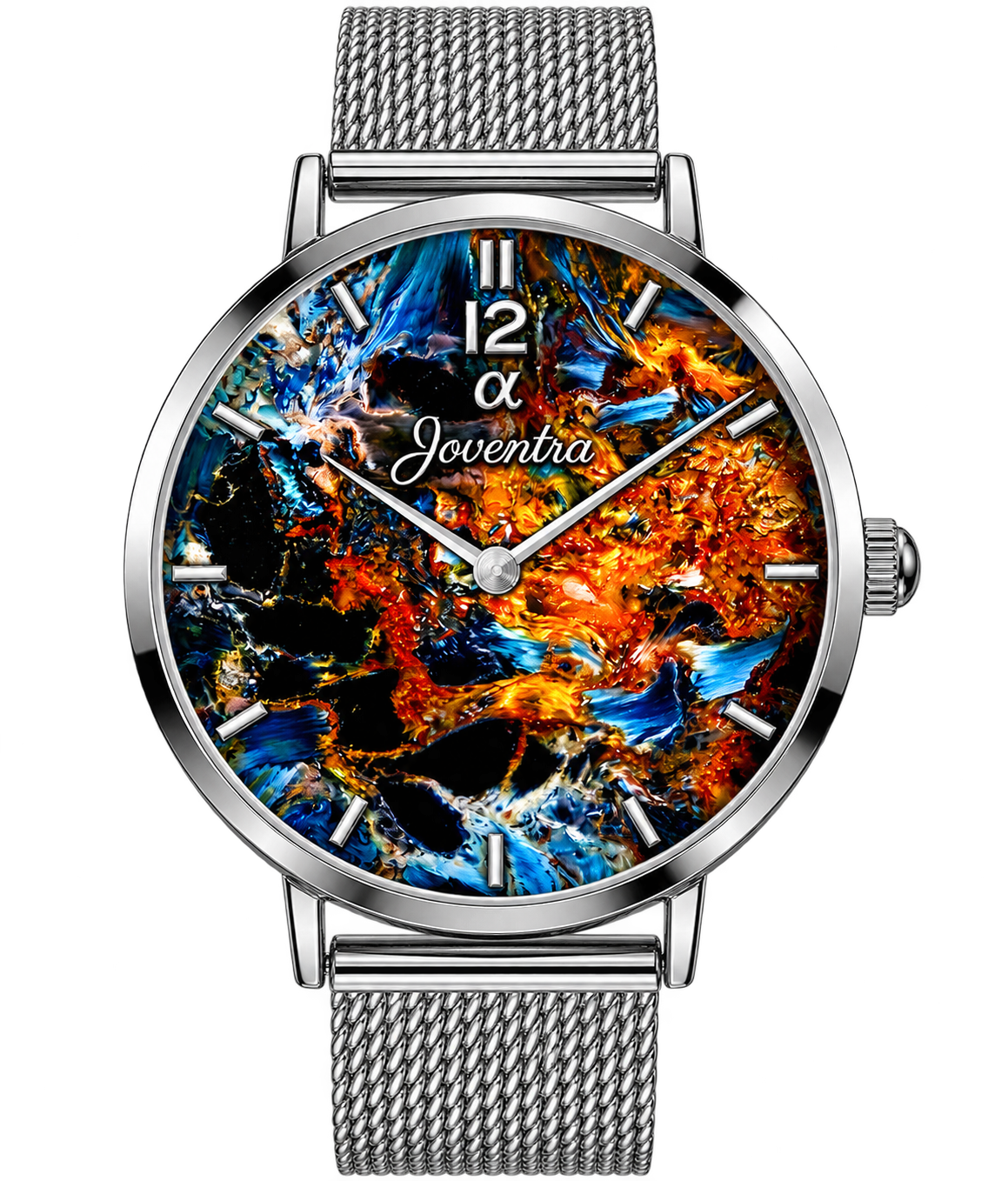 Joventra Celestial Abstract Fluid Art Unisex Stainless Steel Mesh Watch