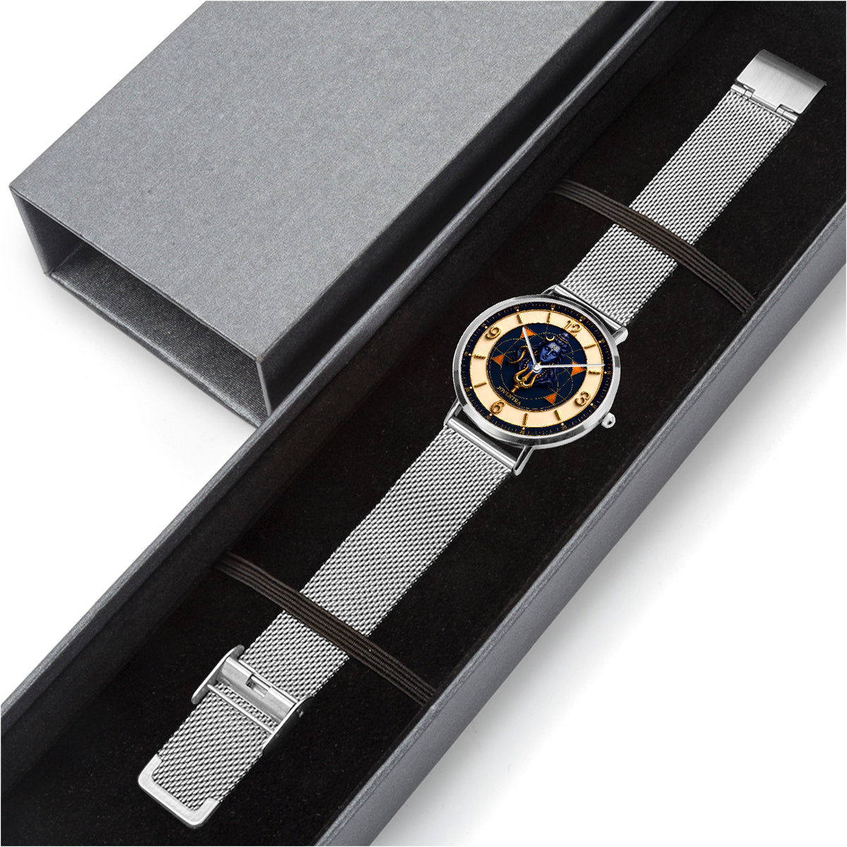 Lord Shiva (Mahadev) Divine Geometry Watch - additional product photo, mesh strap and clasp detail