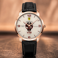 Joventra Rosso Corsa V12 Grand Prix racing watch in rose gold case with brown alligator leather strap.
